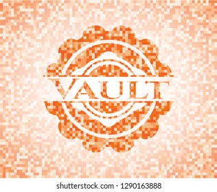 Vault abstract emblem, orange mosaic background