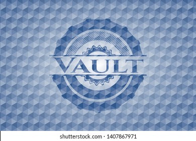 Vault blue emblem or badge with abstract geometric polygonal pattern background. Vector Illustration. Detailed.