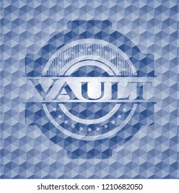 Vault blue emblem with geometric background.