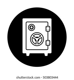 Vault circle icon. Black, round, minimalist icon isolated on white background. Safe simple silhouette. Web site page and mobile app design vector element.