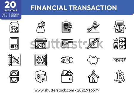 Vault, contract, piggy bank, cryptocurrency coin, bar chart, handshake, briefcase, shopping bag, calculator, folder, lock, upward arrow, real estate house, and and database for corporate finance and investment strategy applications.