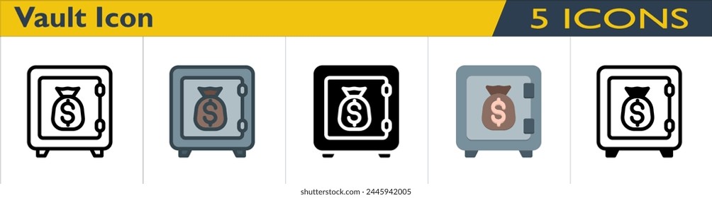 Vault icon with 5 styles (outline, color lineal, solid, color and mixed)