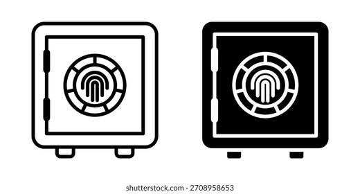 Conjunto de iconos de bóveda. Un minimalista de una caja fuerte de seguridad con un icono de escaneo de huellas dactilares. Perfecto para proyectos relacionados con la seguridad, la banca, las finanzas o la tecnología. Ilustración vectorial sobre fondo blanco