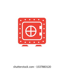 Vault Red Icon On White Background. Red Flat Style Vector Illustration