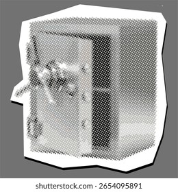 Vault seguro pontilhado elemento de colagem pontilhado pontilhar em papel rasgado vetor, misturando segurança financeira com uma textura artística, fragmentada. Ideal para serviços bancários, investimentos ou proteção abstrata de patrimônio