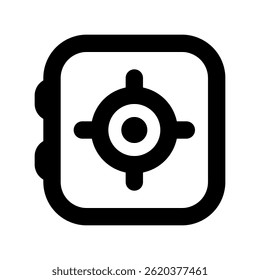 Concepto de Ilustración vectorial de bóveda para finanzas y seguridad. Diseño seguro del banco para protección, dinero y activos. Icono de línea