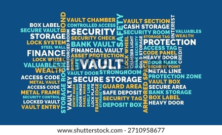 Vault word cloud design, vault protection storage concept for bank safety and finance
