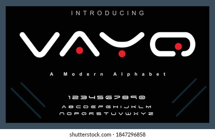 Vayo font. Abstract modern urban alphabet fonts. Typography sport, technology, fashion, digital, future creative logo font. vector illustration