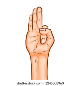Vayu mudra - gesture in yoga fingers. Symbol in Buddhism or Hinduism concept. Yoga technique for meditation. Promote physical and mental health. Vector illustration