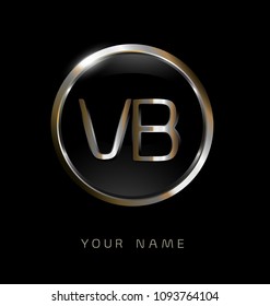 VB initial letters with circle elegant logo golden silver black background