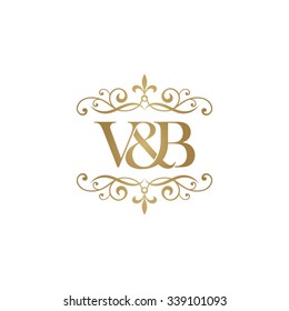 V&B Initial logo. Ornament ampersand monogram golden logo