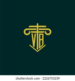VB initial monogram logo design for law firm with pillar vector image