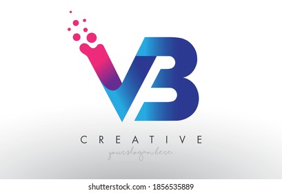 VB Letter Design with Creative Dots Bubble Circles and Blue Pink Colors Vector Illustration.