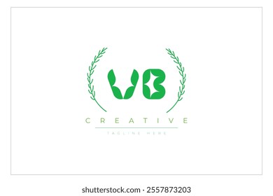 VB letters eco logo with leaf. Fresh nature and healthy leaf logo design.