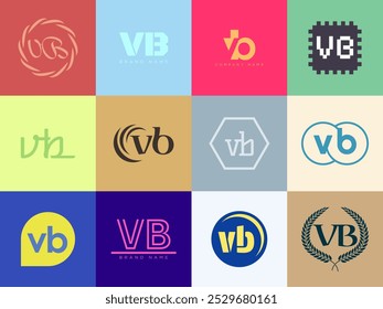 VB logo company template. Letter v and b logotype. Set different classic serif lettering and modern bold text with design elements. Initial font typography. Collection trendy business identity.