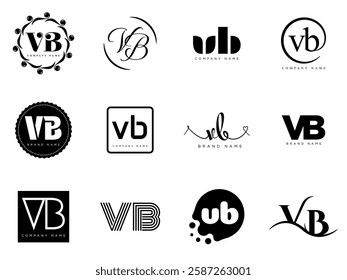 VB logo company template. Letter v and b logotype. Set different classic serif lettering and modern bold text with design elements. Initial font typography. Collection trendy business identity.