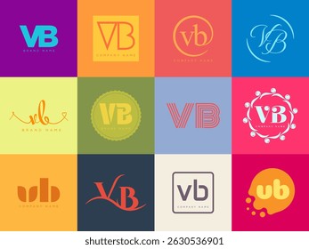 VB logo company template. Letter v and b logotype. Set different classic serif lettering and modern bold text with design elements. Initial font typography. Collection trendy business identity.
