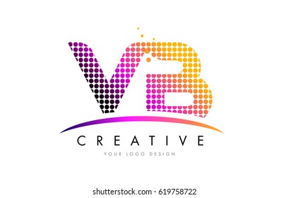 VB V B Dots Letter Logo Design with Magenta Bubble Circles and Swoosh