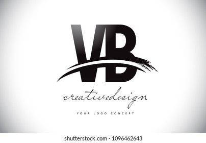 VB V B Letter Logo Design with Swoosh and Black Brush Stroke. Modern Creative Brush Stroke Letters Vector Logo