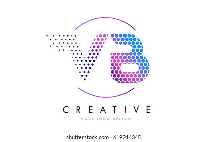 VB V B Pink Magenta Dotted Bubble Letter Logo Design. Dots Lettering Vector Illustration
