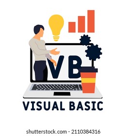 VB - Visual Basic acronym. business concept background. vector illustration concept with keywords and icons. lettering illustration with icons for web banner, flyer, landing pag