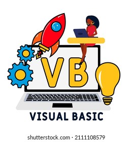 VB - acrónimo de Visual Basic. fondo de concepto de negocio. concepto de ilustración vectorial con palabras clave e iconos. ilustración con iconos para banner web, volante, página de inicio