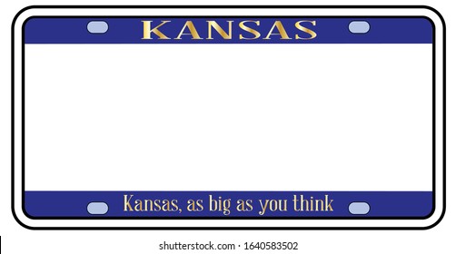 VBlank Kansas state license plate in the colors of the state flag over a white background