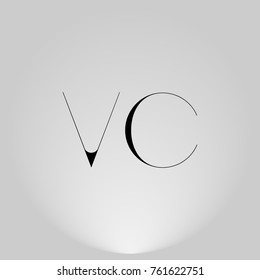 VC Black thin minimalist LOGO Design with Highlight on Gray background.
