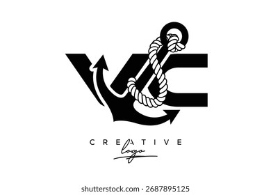 VC Creative Monogram Latter Logo con diseño de ancla y cuerda Diseño de logotipo minimalista