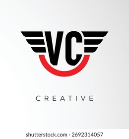 Logotipo creativo de la letra de las alas de VC con el escudo moderno - símbolo potente del negocio y de la marca	
