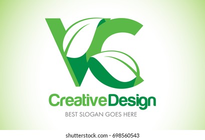 VC Green Leaf Letter Design Logo. Eco Bio Leaf Letters Icon Illustration Vetor Logo.