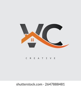 VC House Letter Logo – Creative Real Estate Monogram with Roof Shape and Home Icon for Property, Architecture and Modern Branding Identity