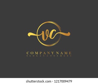 VC initial handwriting logo circle template vector
