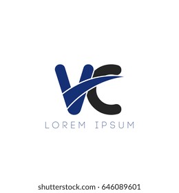 vc initial letter uppercase logo blue and black