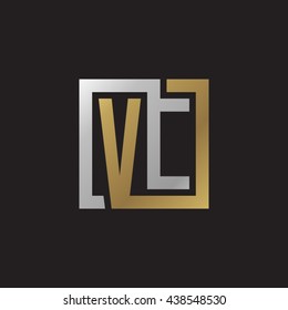 VC initial letters looping linked square elegant logo golden silver black background