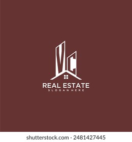 VC initial monogram building and roof logo for real estate