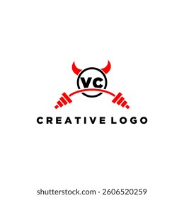 VC initial monogram for fitnes or gym logo with devil style design