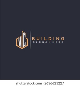 VC initial monogram logo real estate for building with polygon style