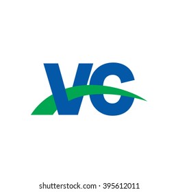 VC initial overlapping swoosh letter logo blue green