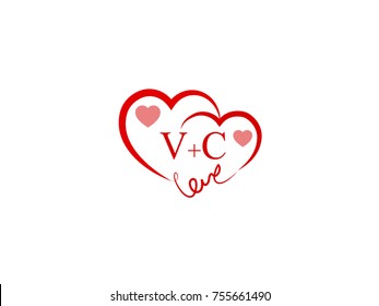 VC Initial wedding invitation, love logo template vector