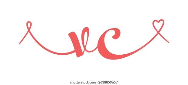 VC initial wedding monogram calligraphy vector illustration. Hand drawn lettering v and c love logo design for valentines day poster, greeting card, photo album, banner print or tattoo.