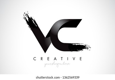 VC Letter Design with Brush Stroke and Modern 3D Look Vector Illustration.