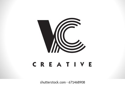 VC Letter Logo With Black Lines Design. Line Letter Symbol Vector Illustration
