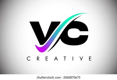 VC Letter Logo with Creative Swoosh Curved Line. VC Icon Vector with Bold Font and Vibrant Colors Illustration.