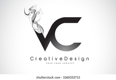 VC Letter Logo Design with Black Smoke. Creative Modern Smoke Letters Vector Icon Logo Illustration.