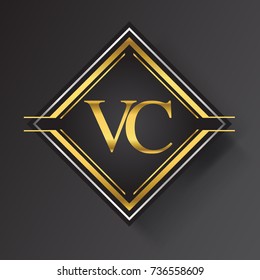 VC Letter logo in a square shape gold and silver colored geometric ornaments.