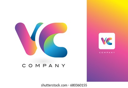 VC Logo Letter With Rainbow Vibrant Colors. Colorful Modern Trendy Purple and Magenta Letters Vector Illustration.