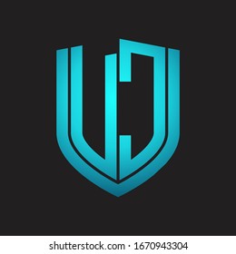 VC Logo monogram with emblem shield design isolated with blue colors on black background