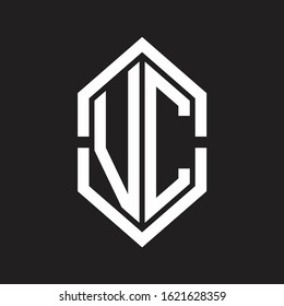 VC Logo monogram with hexagon shape and outline slice style with black and white
