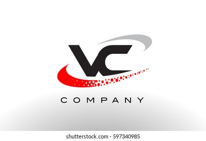 VC Modern Letter Logo Design with Creative Red Dotted Swoosh Vector 